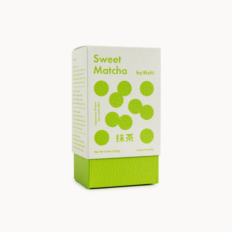 A box of Rishi Tea & Botanicals sweet matcha tea on a white background.